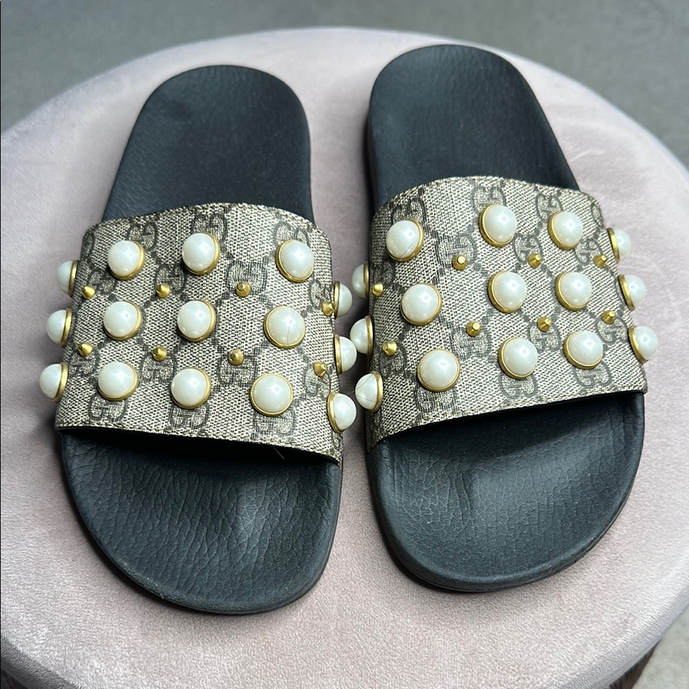 Gucci women’s  Black and Gold Women's Slide Sandals